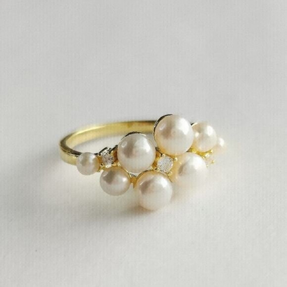 NEW cultured white pearl cz ring in 14k Gold overlay size 8 - Picture 4 of 7